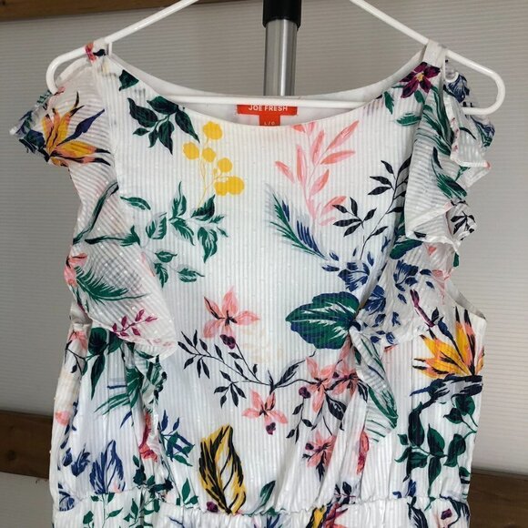JOE FRESH White Multicolor Floral Ruffle Sleeveless Lined Maxi Summer Dress Sz L - Picture 1 of 12